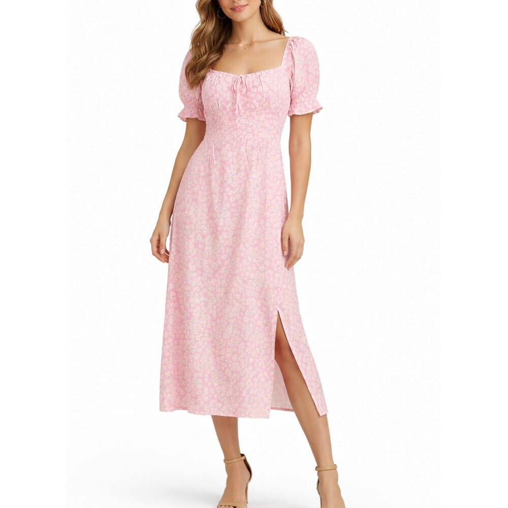 Faithfull The Brand Evelyn Midi Dress Pink Daisy Floral Size 6